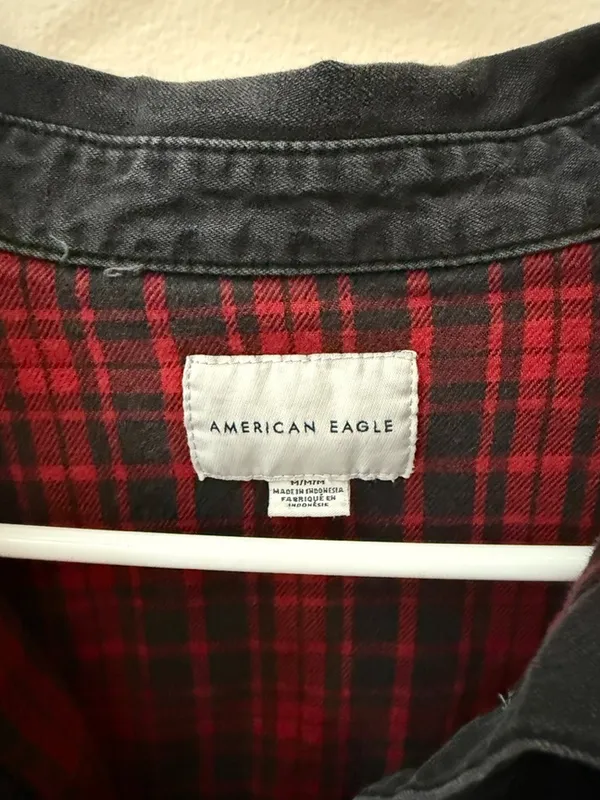 American Eagle Black and Red Flannel Jacket  - Image 3