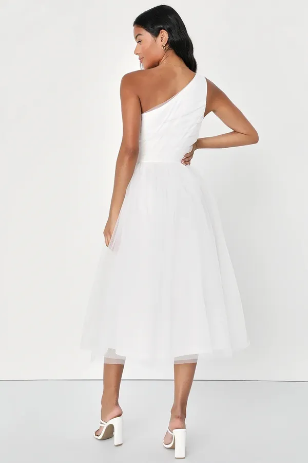 Already Perfect One Shoulder Tulle Dress White - Image 2
