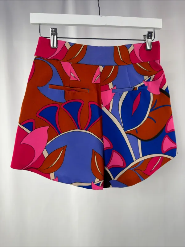 Zara High-Waist Floral Shorts in‎ Red, Pink & Blue Size Extra Small - Image 3