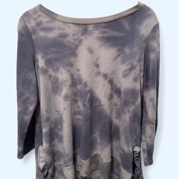 Cupio Tie Dye Top‎ Purple Gray Large Boho Ruffle Side Casual Loungewear - Image 2