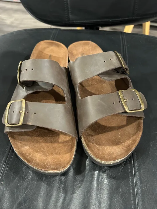 Sonoma Brown Double-Buckle Leather Slide Sandals - Image 8