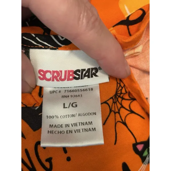 Scrubstar Womens L Halloween Print V-Neck Short Sleeve Scrub Top Cotton Orange - Image 7