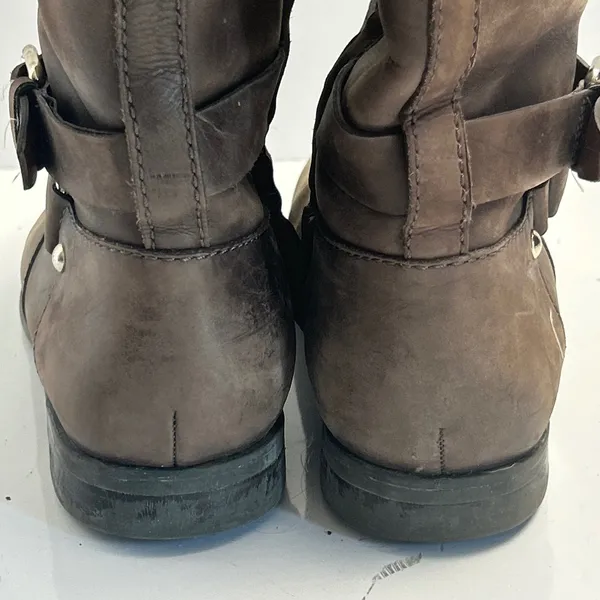 Enzo‎ Angiolini Brown Leather Tall Riding Boots Buckle Strap Size 7.5M - Image 9