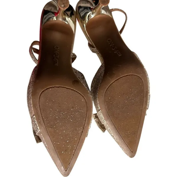 Womens On 34th Gold Glitter Slingback Pumps Heels - Sz 10 - Image 5