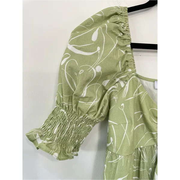 EN SAISON Idrissy Mini Dress Green Floral Puff Sleeve Bow Front Open Back Small - Image 6