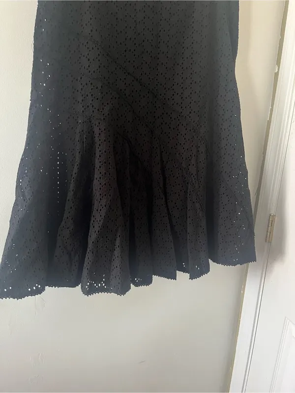 100% Cotton Black Eyelet Midi Skirt XL Romantic Cottagecore Modest Flowy Capsule - Image 3