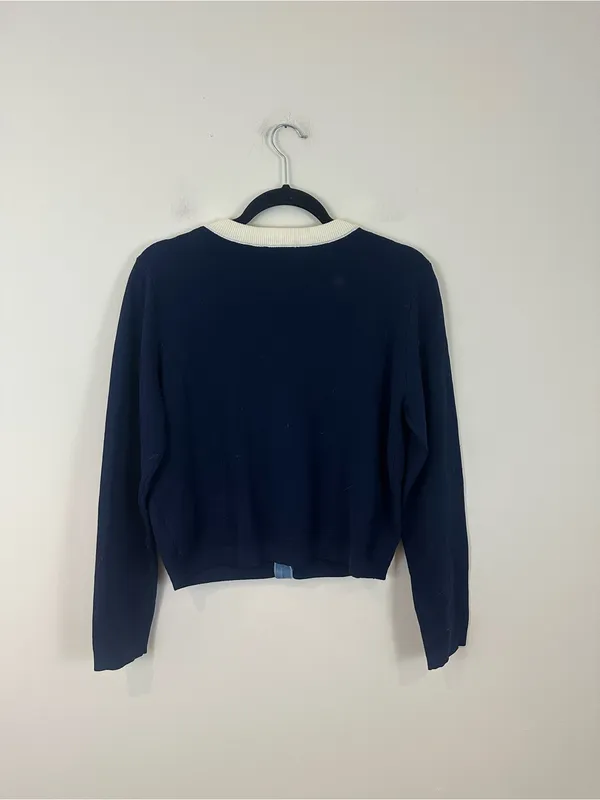 Entro Navy Knit Cardigan Jacket with Light Denim Trim Size Small Women's - Image 5