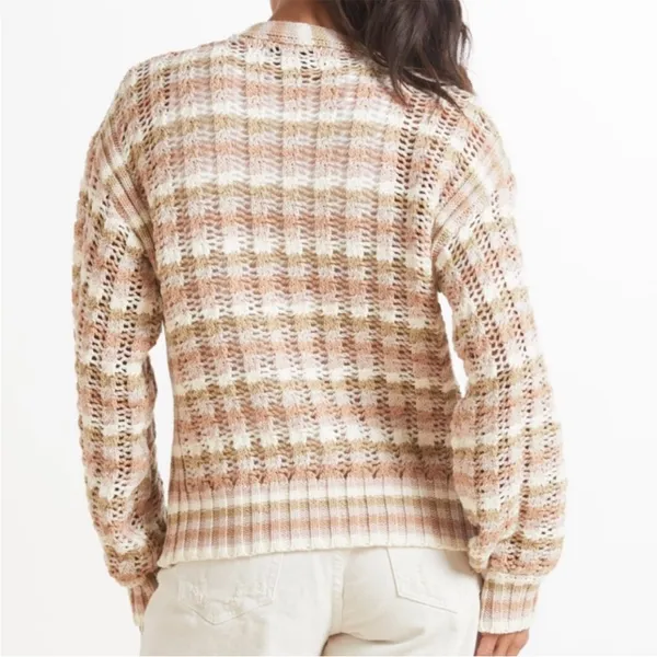 Evereve John + Jenn Julianna Stripe Cardigan Beige Pink White - Image 2