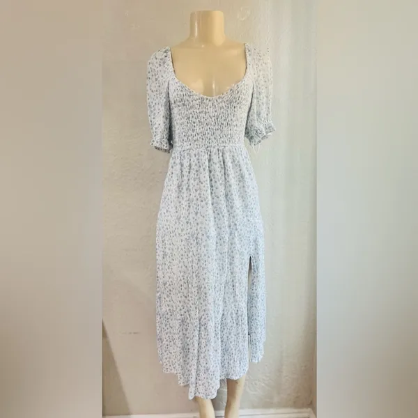 Abercrombie and Fitch Dress Womens XS Blue White Floral Smocked Boho Prairie - Image 5