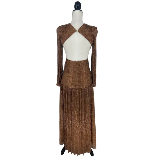 Gianni Bini Hazel‎ Metallic Chiffon Bronze Cutout Maxi Dress Size 2 NWT - Image 11