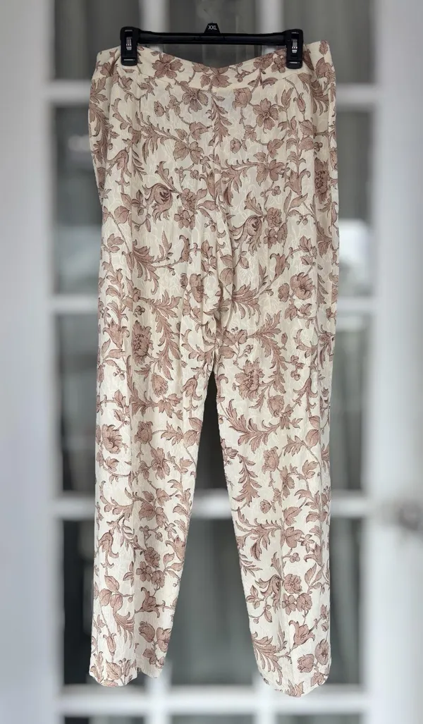 Sag Harbor Women's Size 14 Cream & Tan Floral Casual Straight Leg Pants Cottage - Image 2