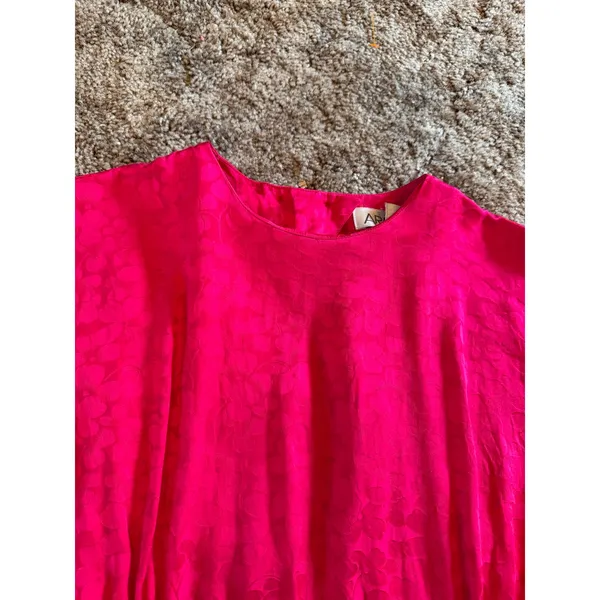 Vintage 1980s Argenti 100% Pure Silk Peplum Dress Tomato Red Jacquard Keyhole - Image 4