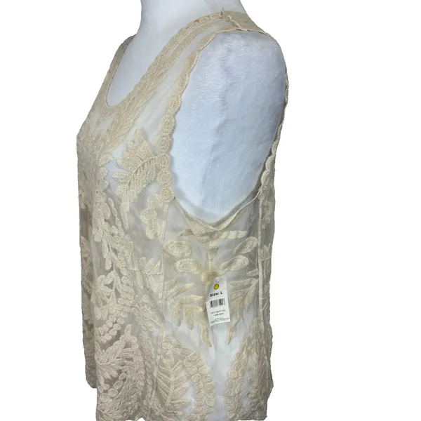 NWT Bobbie Brooks Lace Top‎ Womens Large Sheer Ivory Romantic Coquette Festival - Image 2