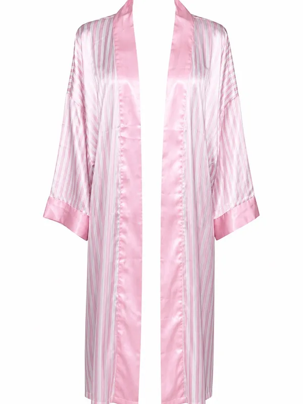 Show Me Your Mumu Harlow robe pink satin stripe coquette glam loungewear chic OS - Image 10