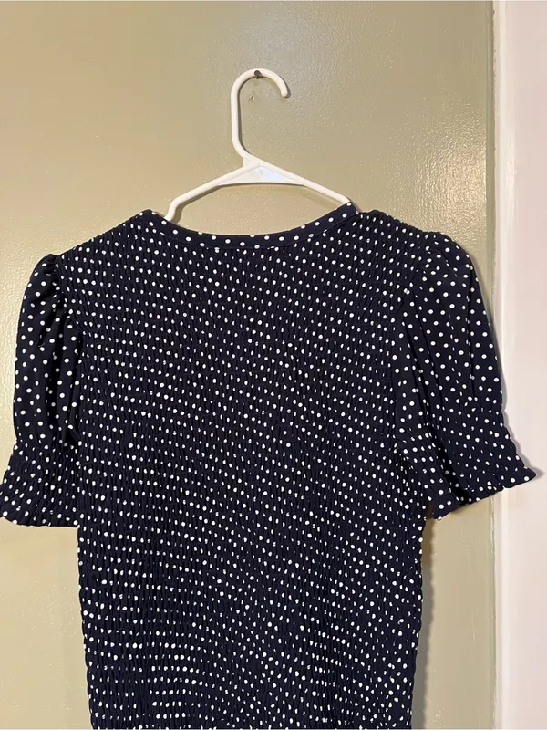 Time and Tru Women’s Size XS 0-2 Smocked Top Short Puff Sleeves Navy Blue White - Image 8