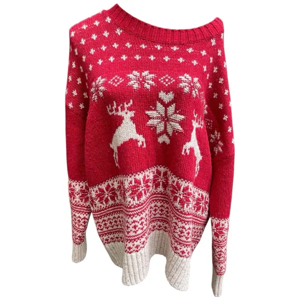 Fat Face UK Wool Blend Fair Isle Red Cream Reindeer Ski Resort Sweater Size 18 - Image 8