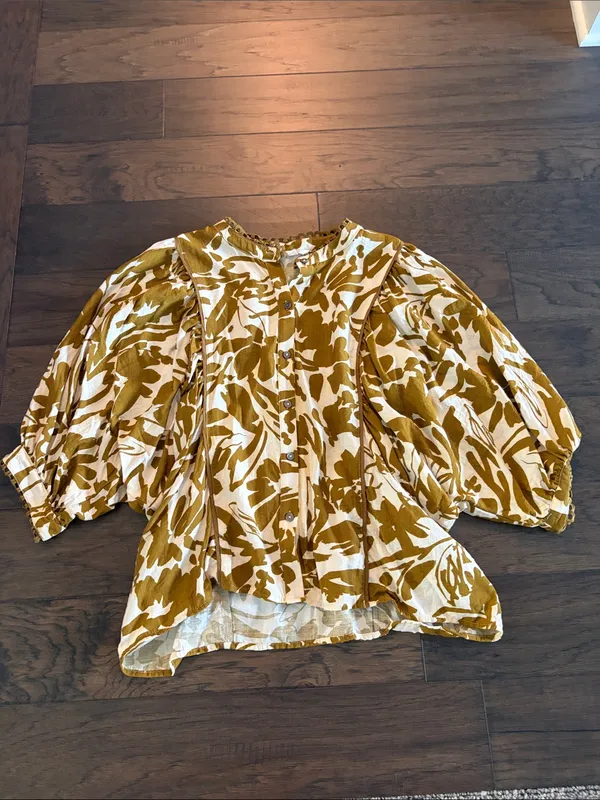 Entro Leaf Print Button Down Top Sz S (fits large) - Image 12