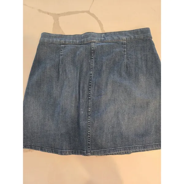 Express Jeans Denim Mini Skirt Button Front Medium Wash High Waist Jean Skirt 8 - Image 2