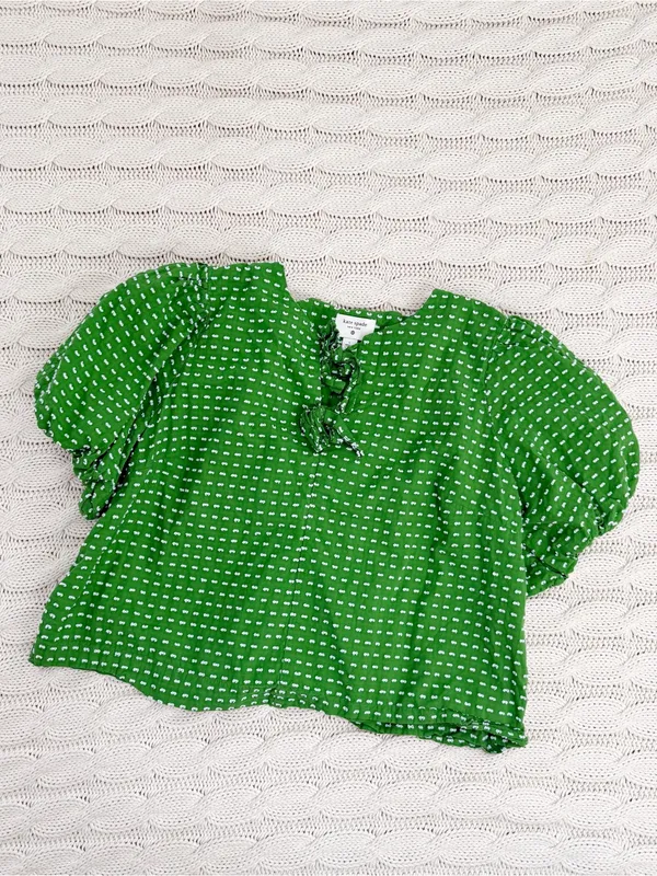 Kate Spade Bright Green Puff-Sleeve Bow-Tie Blouse - Image 2