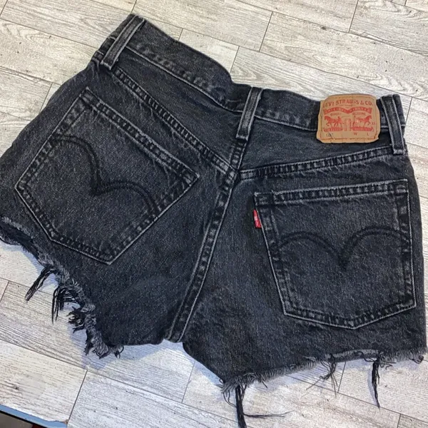 Levi’s 501 Button Fly Cut Off Jean Shorts Women’s Size Waist 25 Black - Image 4