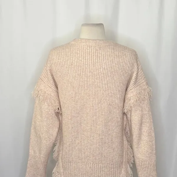 By ANTHROPOLOGIE Josey Fringe Sweater Marled Pink Pink Crew Neck Wool Small - Image 9