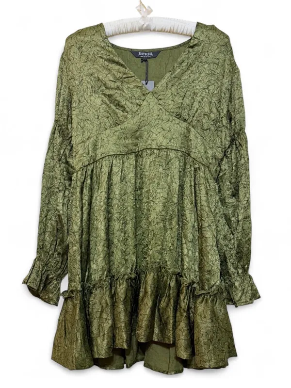 NWT Disturbia Women’s Arda Virago Crinkle Green Olive V-Neck Mini Dress Size 10 - Image 3
