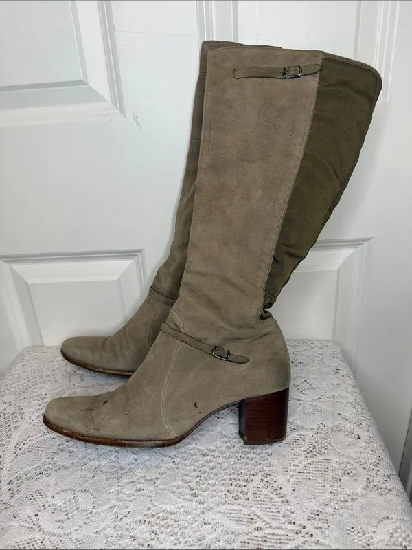 Timberland Knee-High Taupe leather gray tanish Block Heel Boots sz 8.5 - Image 2
