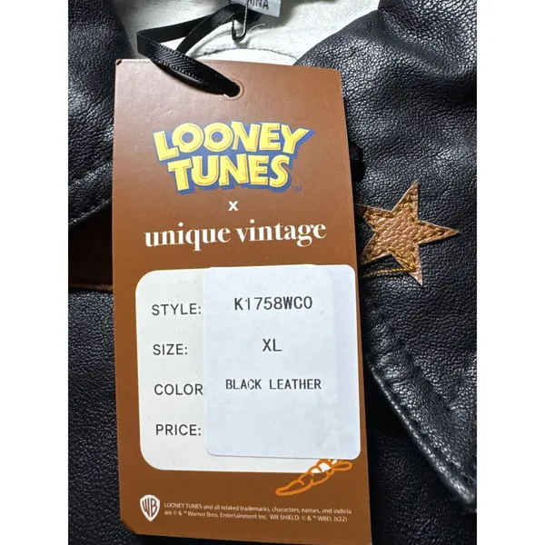 Unique Vintage‎ Looney Tunes Bugs Bunny Back Off Leather Jacket XL - Image 4
