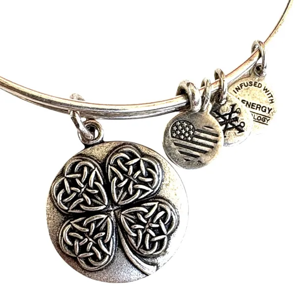 EUC Alex And Ani Shamrock Bracelet Silver - Image 2