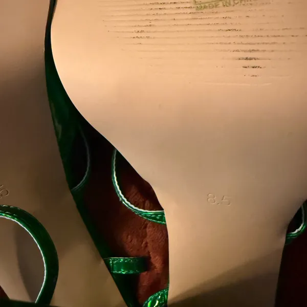 Iridescent Green Strappy Square-Toe Heels by Unnamed Brand - Image 4