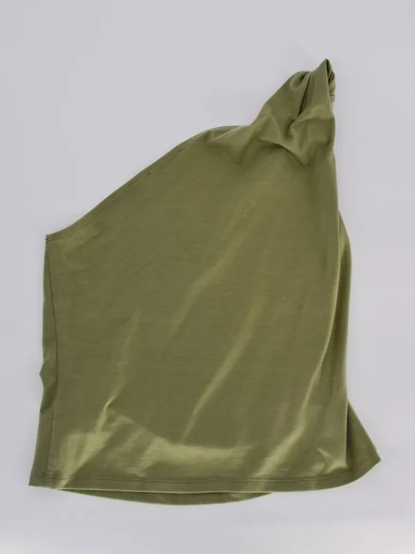 Reformation Sianna Knit Top One Shoulder Olive Green Medium - Image 3