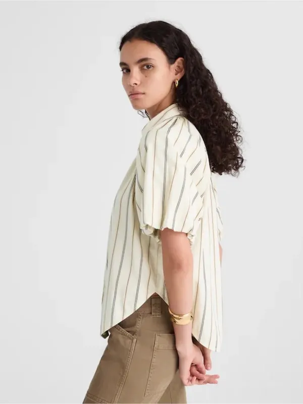 NWT Madewell Striped Puff Sleeve Button Front Blouse Medium Cotton Top - Image 9