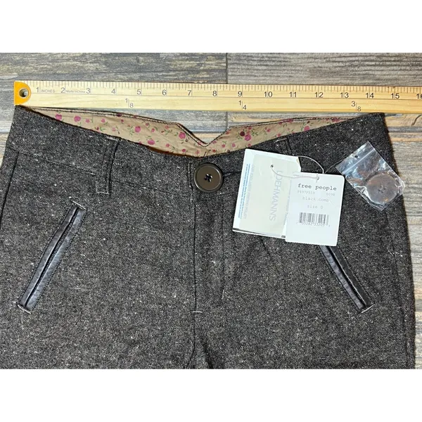 NWT Free People Wool Blend Tweed‎ Trousers Brown Black Size 0 Crop Career Capri - Image 5