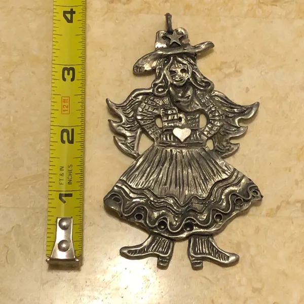 Large Pewter Cowgirl Pendant or Christmas Ornament 4” - Image 5