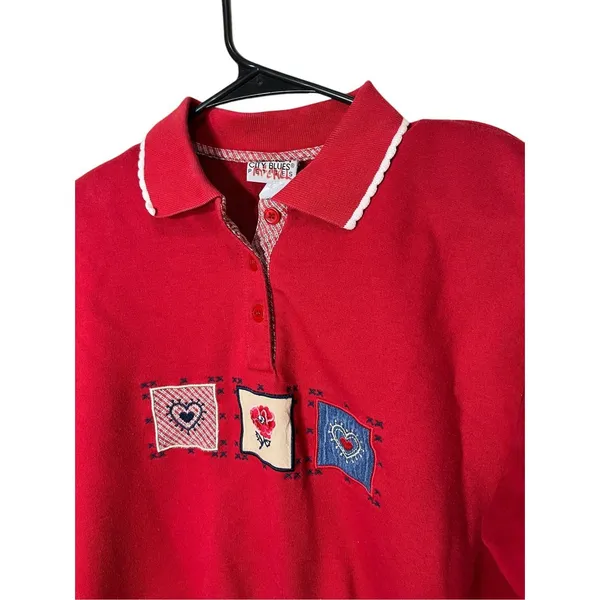 Koret‎ City Blues Collared Pullover Sweatshirt Cotton Blend Red Women’s Small - Image 3
