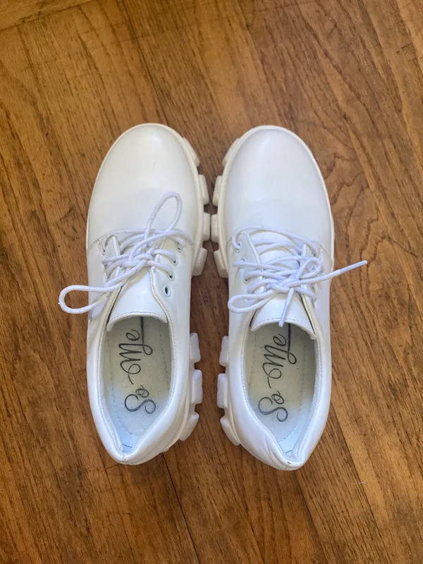 White Leather Platform Loafers Size 8 - Image 3