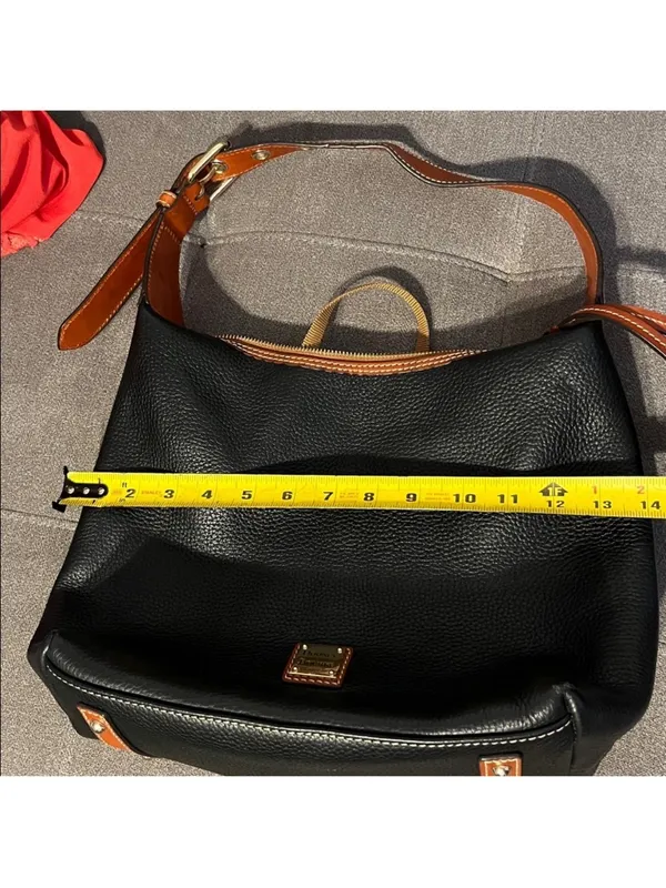 Dooney & Bourke Black Shoulder Hobo with Brown Trim and Tassel - Image 13