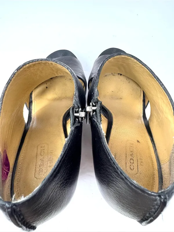 COACH black leather peep toe wedge shoes, size 8.5B - Image 13