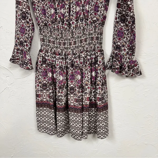 Shoshanna Purple Paisley Silk Dropped Waist Mini Dress Womens 0 Boho Coquette - Image 7