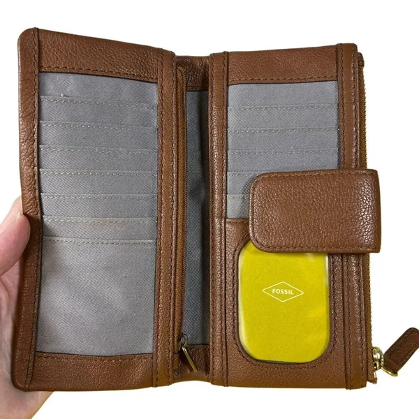 Fossil‎ Ella Clutch Brown Leather Wallet zipper fold card orgainizer - Image 4