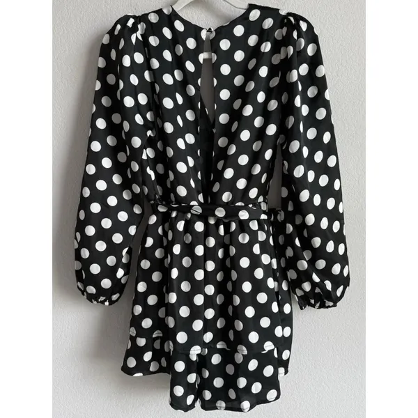 Lulus Women’s Polka Dots Satin Ruffled Romper‎ Elegant Glam Cocktail Size Small - Image 13