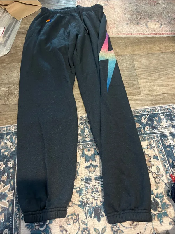 Aviator nation Black Sweatpants with Colorful Gradient Lightning Detail - Image 4