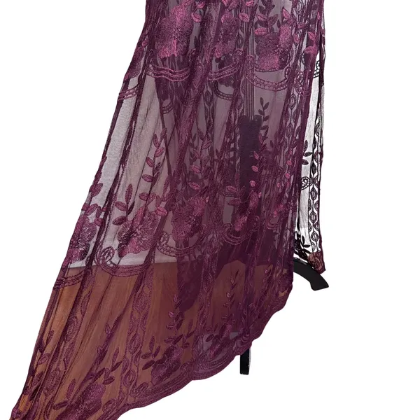 Haute Monde Plum Purple Floral Lace Deep V-Neck Boho Maxi‎ Romper Dress Small - Image 4
