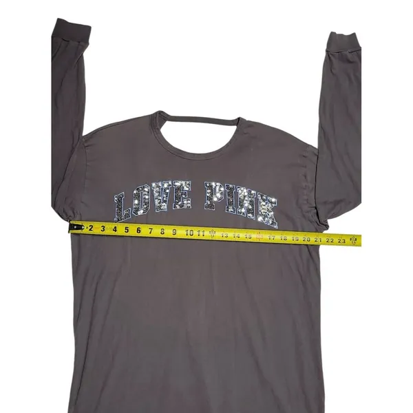 Victorias Secret Pink Bling Open Back Campus Long Sleeve Tee Dark Gray Large - Image 4