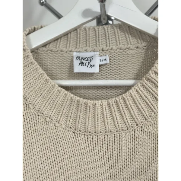Princess Polly Chunky Knit Sweater Beige Oversized Crewneck Balloon Sleeve S/M - Image 7