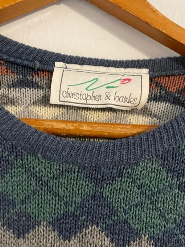 Christopher & Banks Vintage 90s Argyle Diamond Multicolor Women's XL Sweater - Image 2