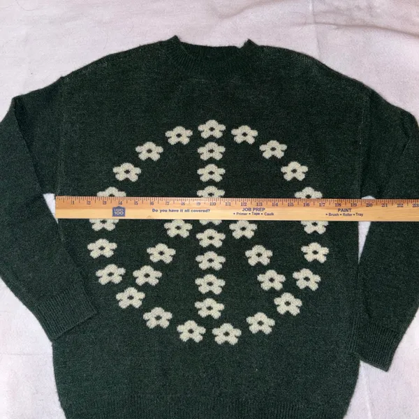 Witty Fox Green Peace Sign Floral Knit Sweater Young Contemporary Size‎ S - Image 7