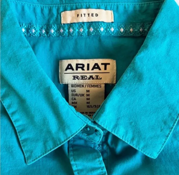 Ariat Women’s Kirby Stretch Turquoise Western Button Up Shirt - Image 2