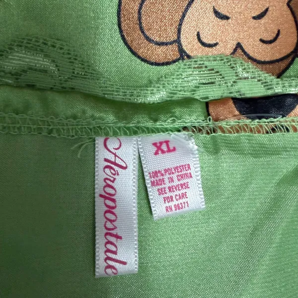 Y2K Aeropostale Monkey Print Satin Lace Trim Cami Tank Top XL Green Kawaii - Image 6