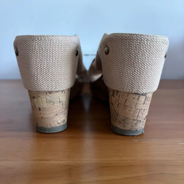 Esprit Womens Beige Canvas‎ Criss Cross Studded Cork Wedge Sandals Size 8 - Image 5